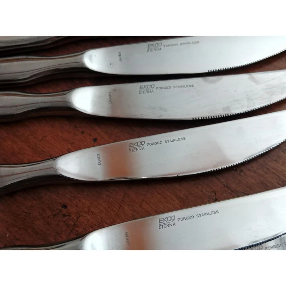Lot 8x Dinner Knives Ekco Eterna La Joya Stainless Faux Wood MCM EKS14 8.8